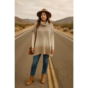 Beautiful Stories Mohair Wool Blend Ombre Cowl Neck Poncho Sweater Sz Small